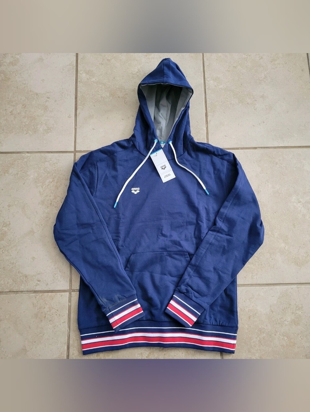 Arena Men's Size XL Navy USA Flag Graphic Pullover Hoodie Striped Cuffs